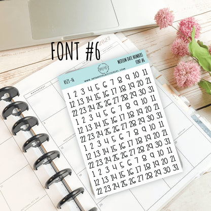 Medium Date Number Stickers for Planners, Organizers and Bullet Journals. College Planner. 8 Fonts to Choose From || H523