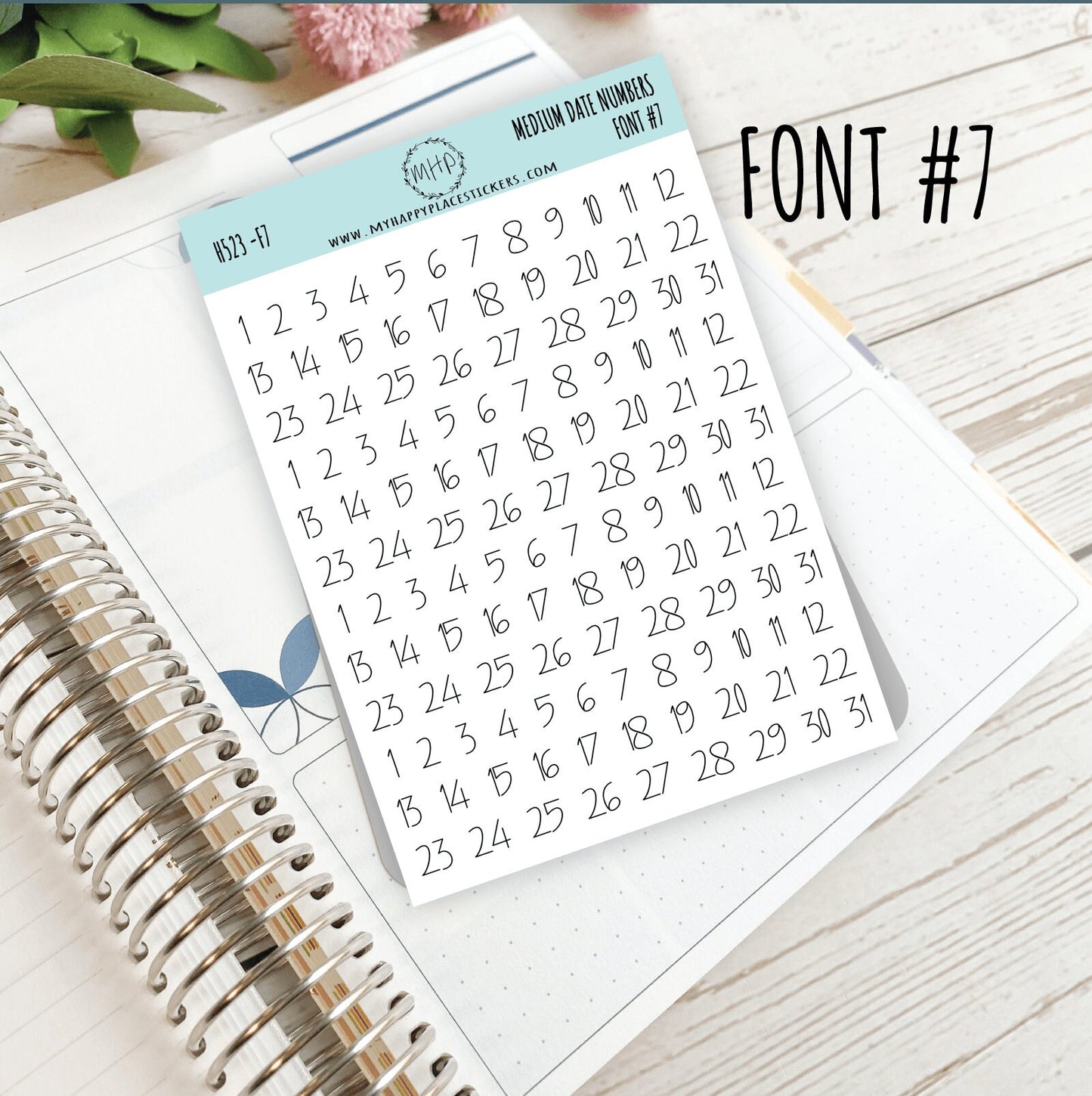 Medium Date Number Stickers for Planners, Organizers and Bullet Journals. College Planner. 8 Fonts to Choose From || H523
