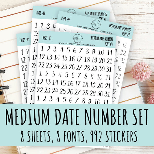 Sticker Set of Medium Date Number Stickers for Planners, Organizers and Bullet Journals || S04