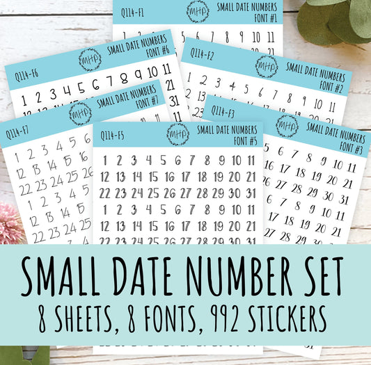 STICKER SET - Small Date Number Stickers for Planners, Organizers and Bullet Journals. Undated Planners || S03
