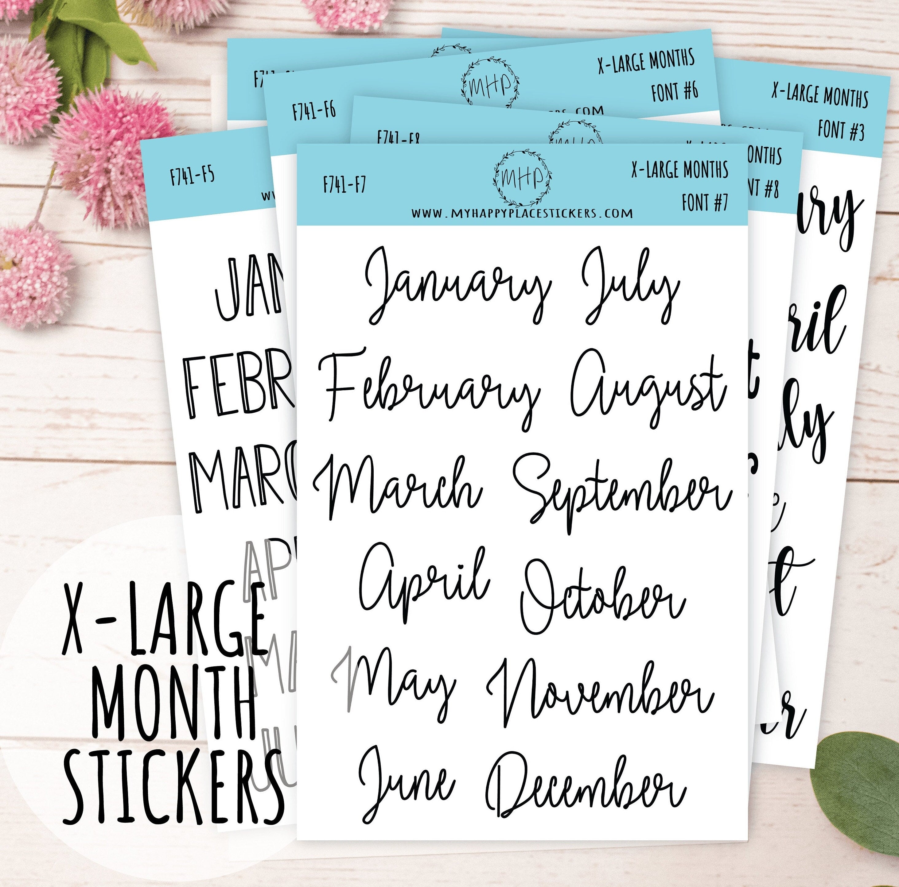X-LARGE Month Stickers for Planners, Organizers, Bullet Journals, and ...