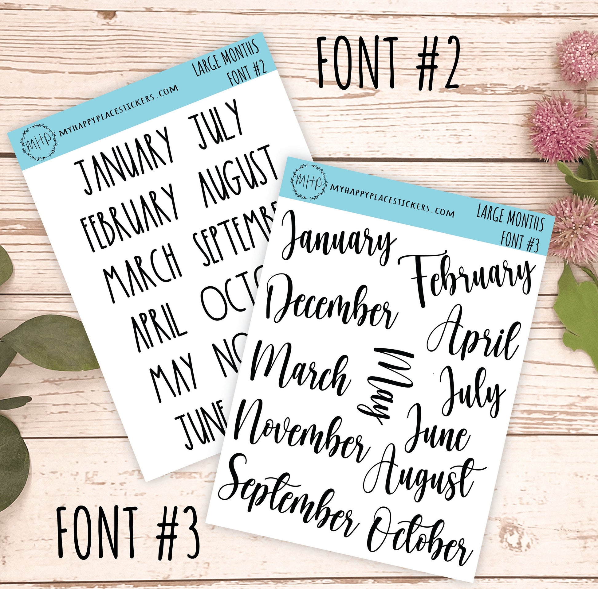 Large Month Stickers SET for Planners, Organizers, Bullet Journals, and Happy Planners. College Planner. 8 Fonts || S00
