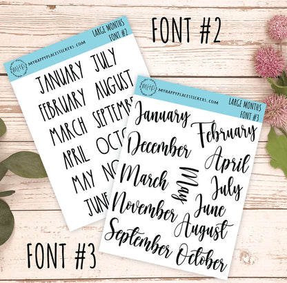Large Month Stickers SET for Planners, Organizers, Bullet Journals, and Happy Planners. College Planner. 8 Fonts || S00