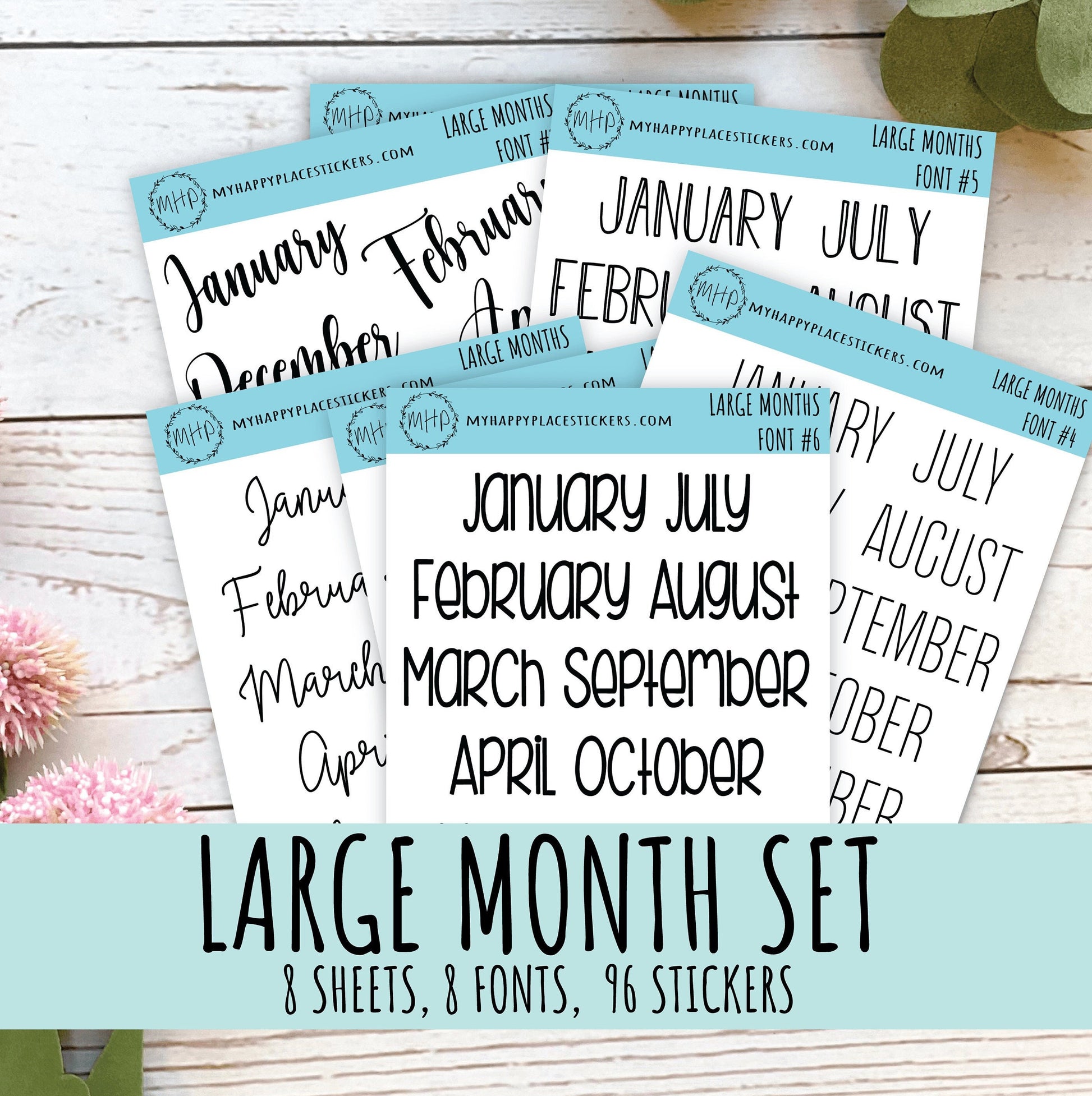 Large Month Stickers SET for Planners, Organizers, Bullet Journals, and Happy Planners. College Planner. 8 Fonts || S00