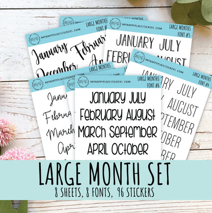 Large Month Stickers SET for Planners, Organizers, Bullet Journals, and Happy Planners. College Planner. 8 Fonts || S00