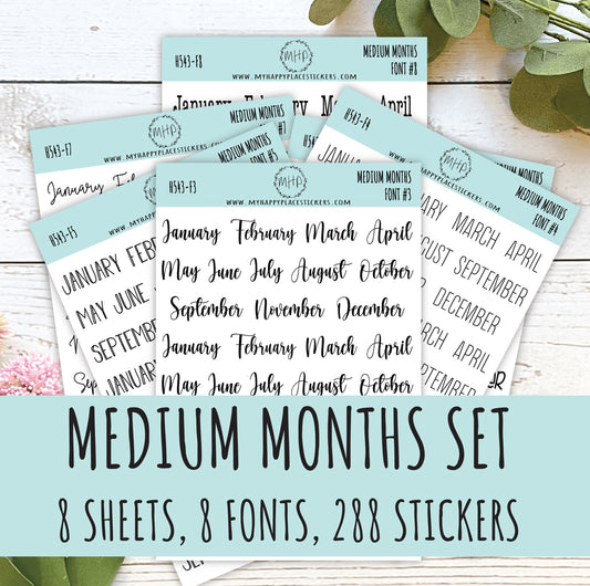 Set of Medium Month Stickers for Bullet Journals and Planners || S05