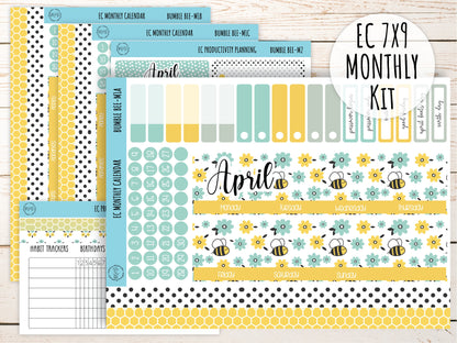 Erin Condren 7x9 Monthly Kit. APRIL "Bumble Bee" Planner Stickers || BB-M