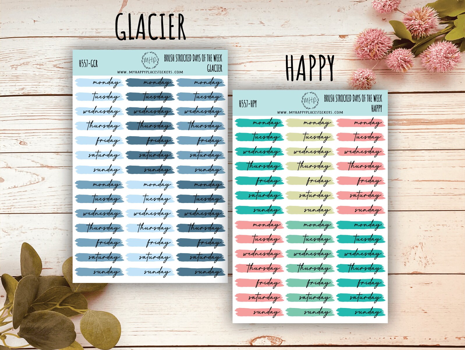 Days of the Week Over Brush Stroke. Planner Stickers || H557