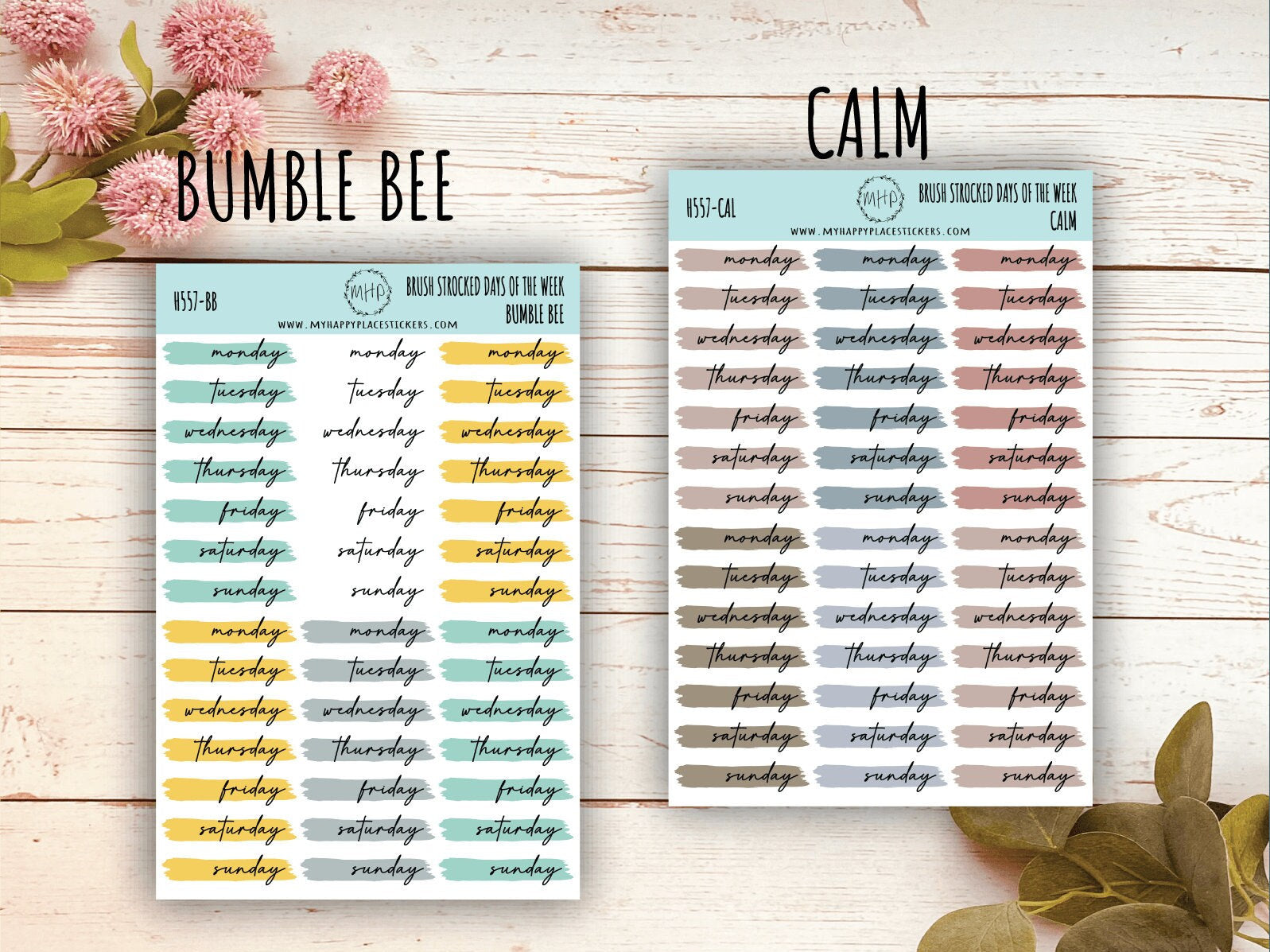 Days of the Week Over Brush Stroke. Planner Stickers || H557