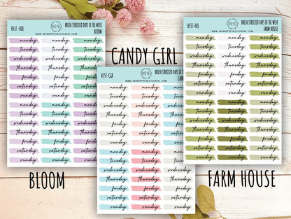 Days of the Week Over Brush Stroke. Planner Stickers || H557