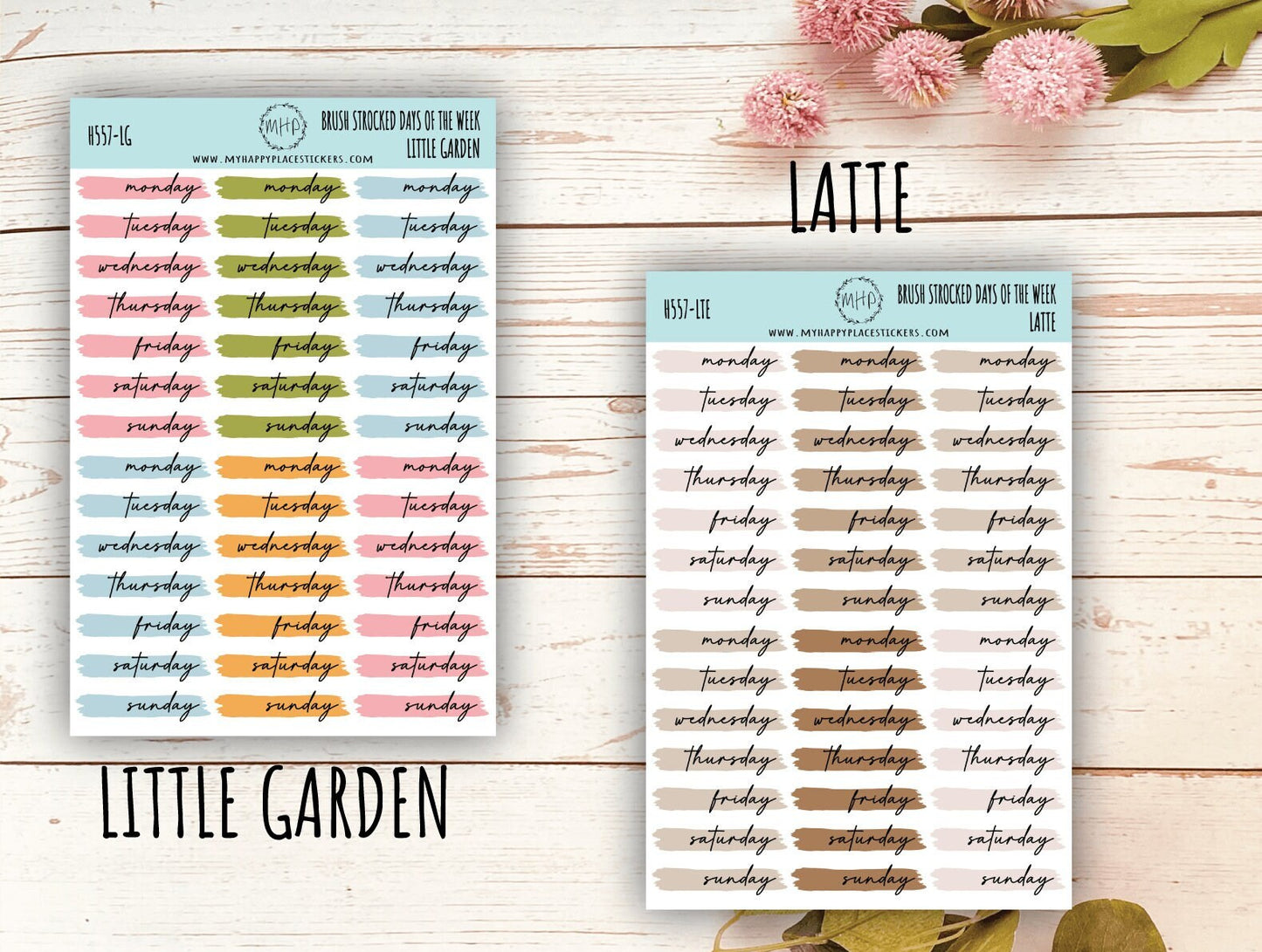 Days of the Week Over Brush Stroke. Planner Stickers || H557