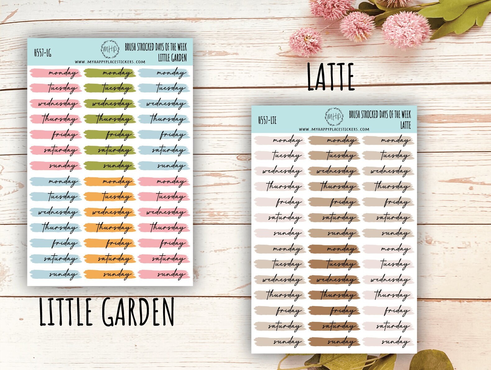 Days of the Week Over Brush Stroke. Planner Stickers || H557