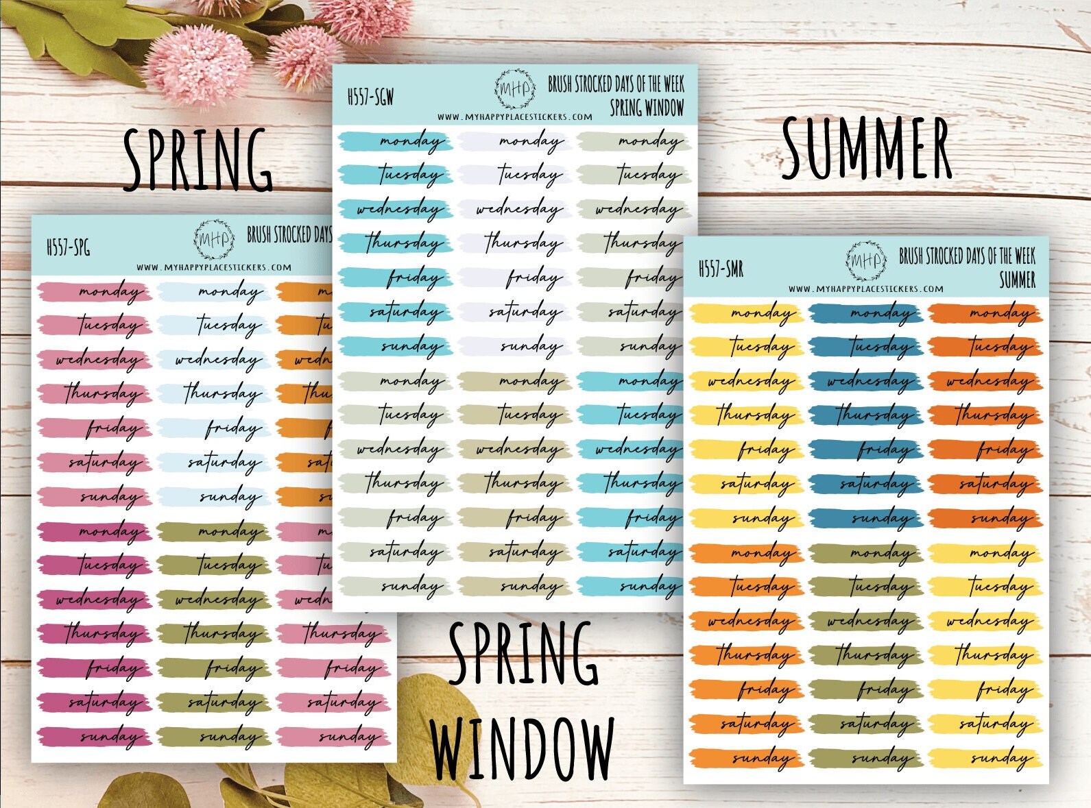 Days of the Week Over Brush Stroke. Planner Stickers || H557
