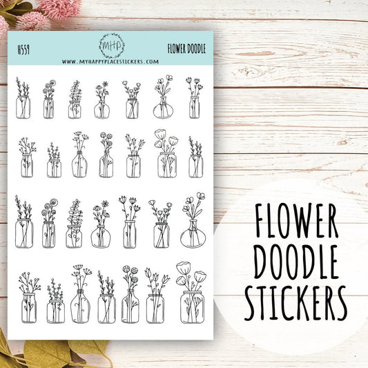 Flower Doodle Stickers for Bullet Journals. Stickers for Planners and Organizers. Doodle Stickers || H559