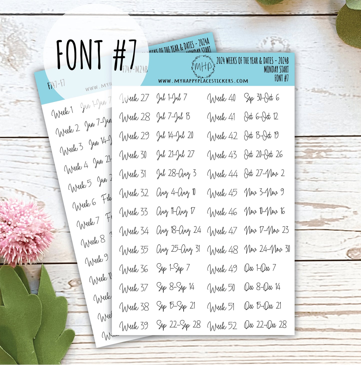 2024 Weeks of the Year Stickers MONDAY START for Planners and Bullet Journals || F727