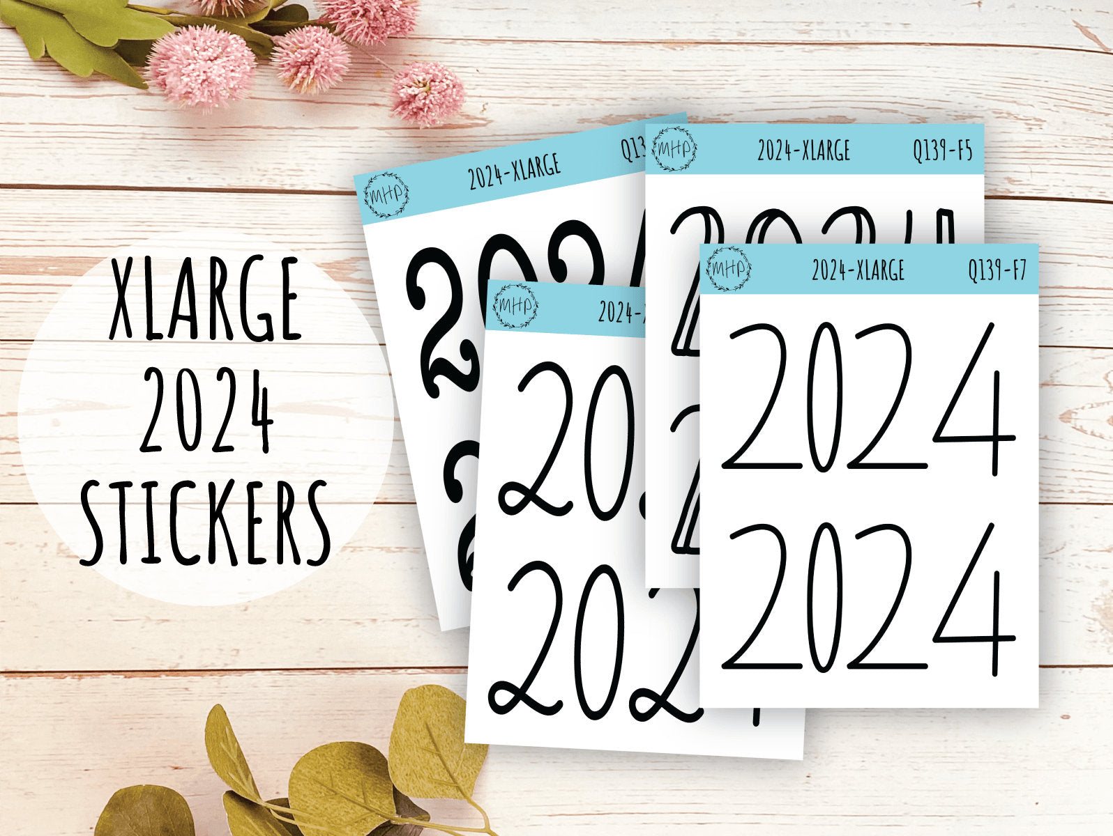 X Large 2024 Year Stickers for Planners, Bullet Journals, College Planner, Teacher Planner or Homeschool Planner || Q139