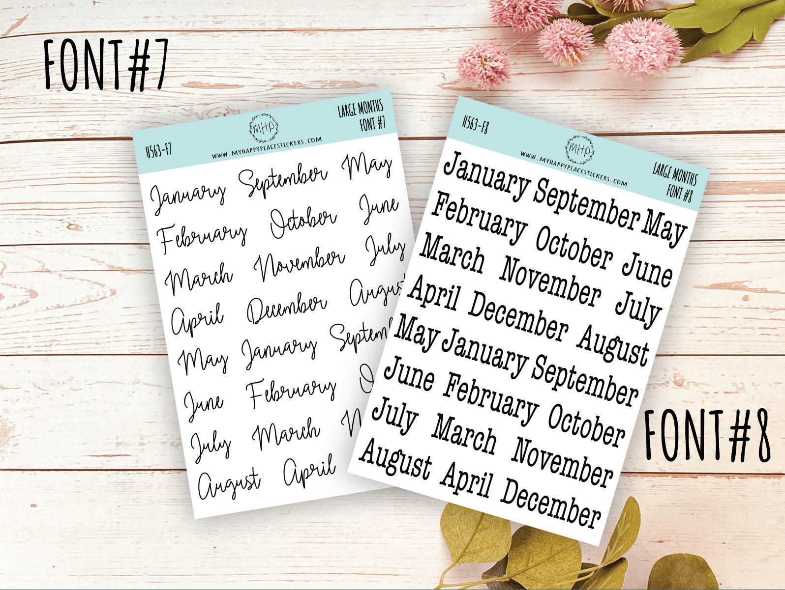 Large Month Stickers for Planners and Bullet Journals. NEW FORMAT || H563