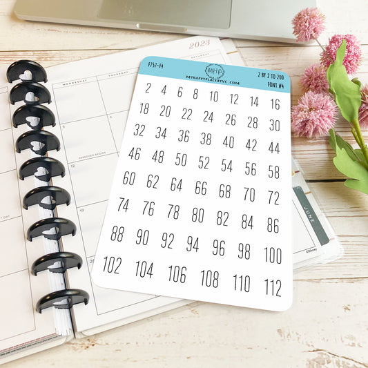 Large Number Stickers. 2 by 2 Count From 2 to 200. Planner Stickers || F757