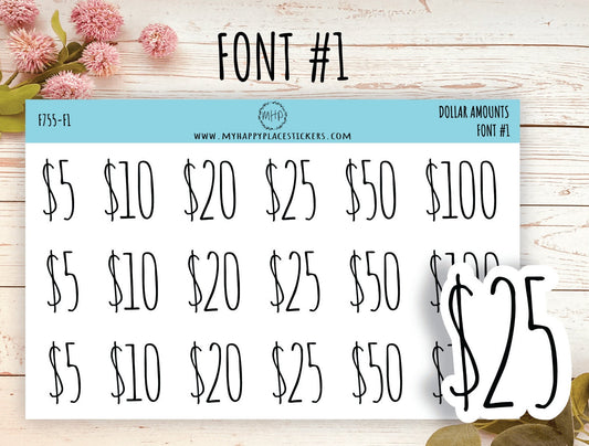 Dollar Amount Stickers. I 5, 10, 20, 25, 50 & 100 Dollar Stickers. Saving and Budget Stickers|| F755