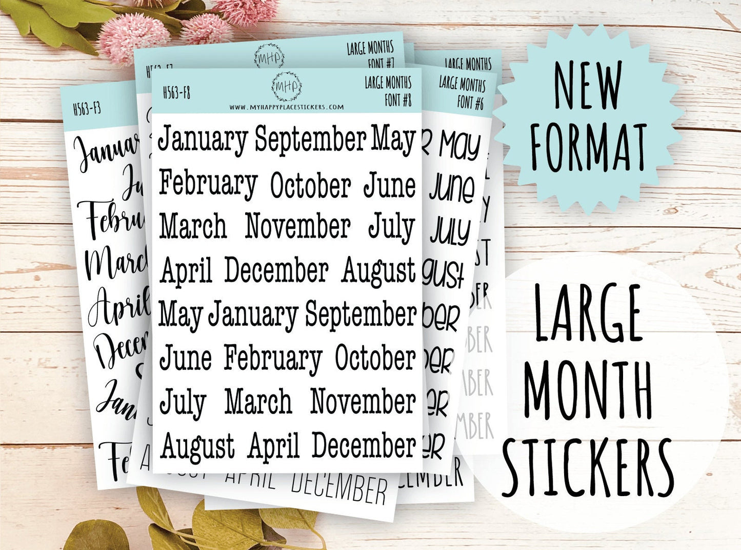 Large Month Stickers for Planners and Bullet Journals. NEW FORMAT || H563