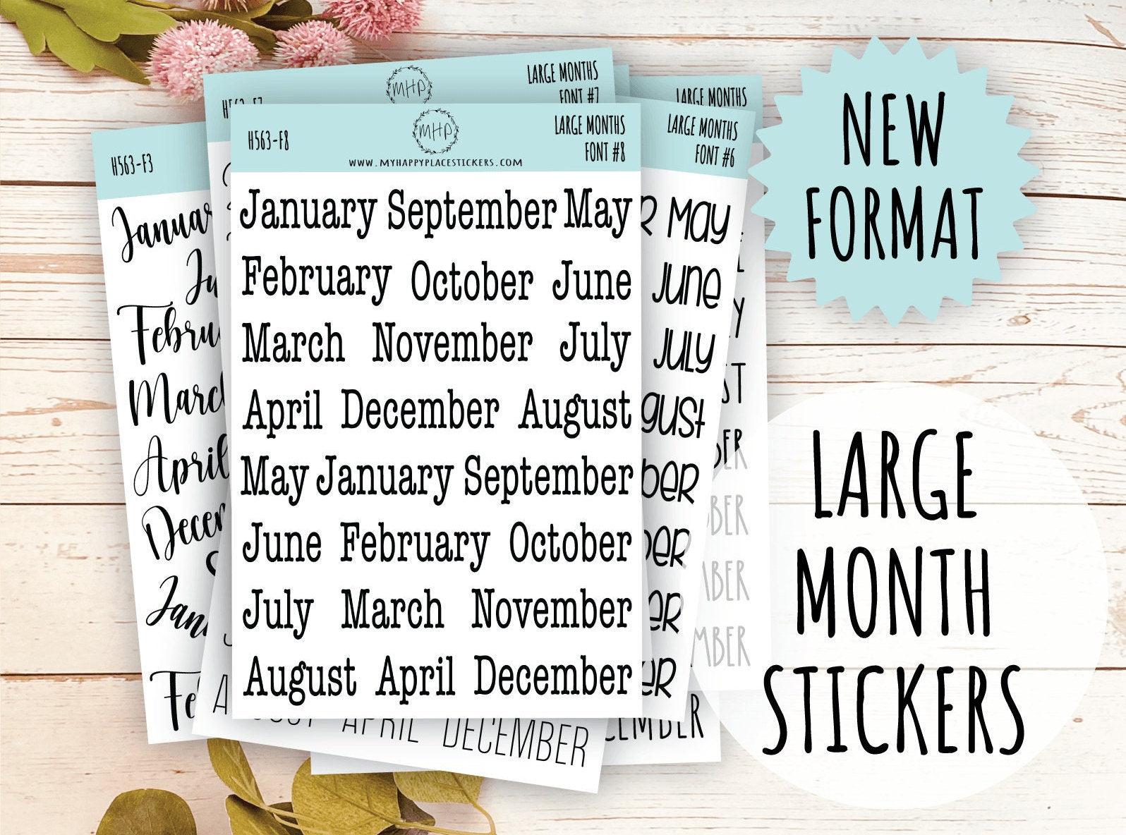 Large Month Stickers for Planners and Bullet Journals. NEW FORMAT || H563