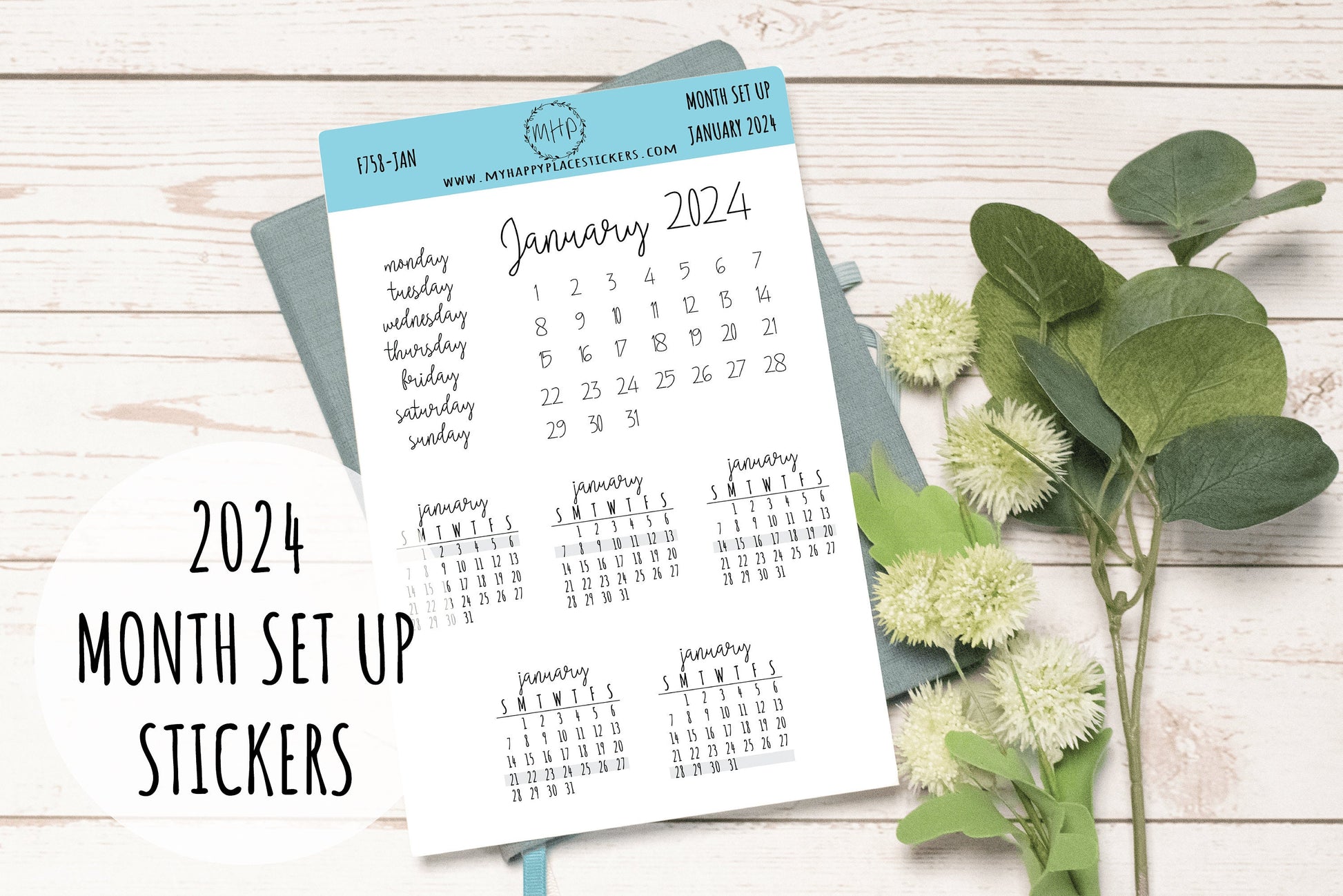 2024 Month Set Up Stickers for Planners, Organizers and Bullet  Journals.Stickers for Planners || F758