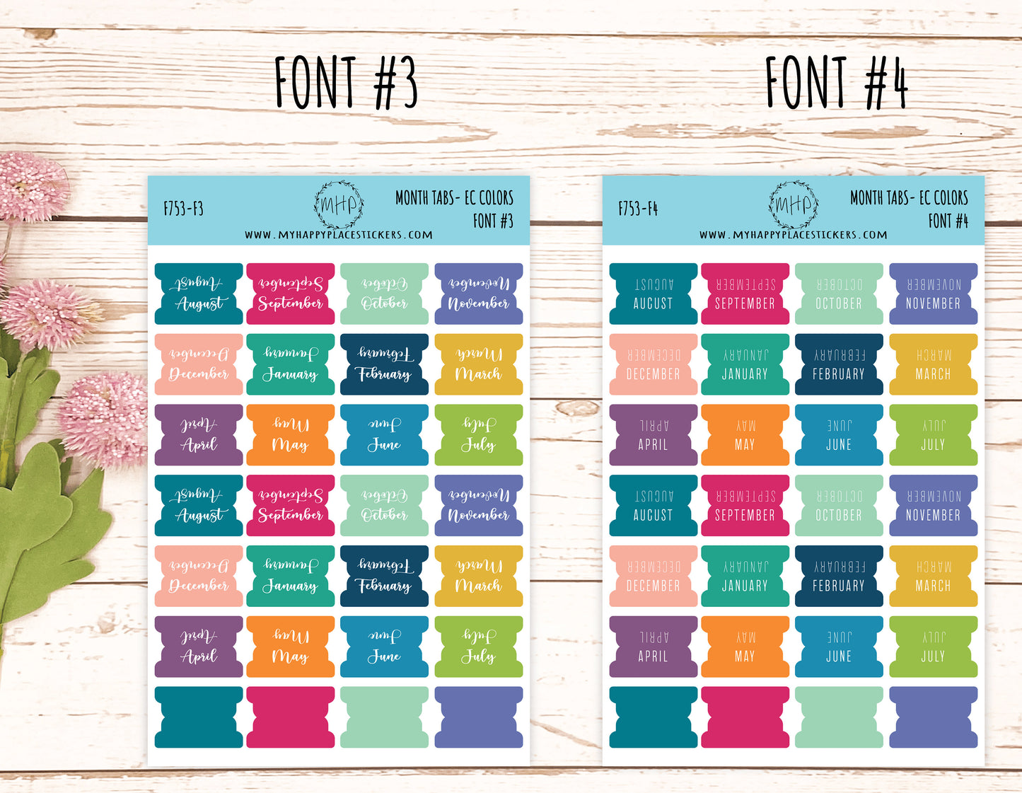 Month Tab Stickers for Planners. EC COLORS. August Start. Tabs for Planners. Month Stickers || F753