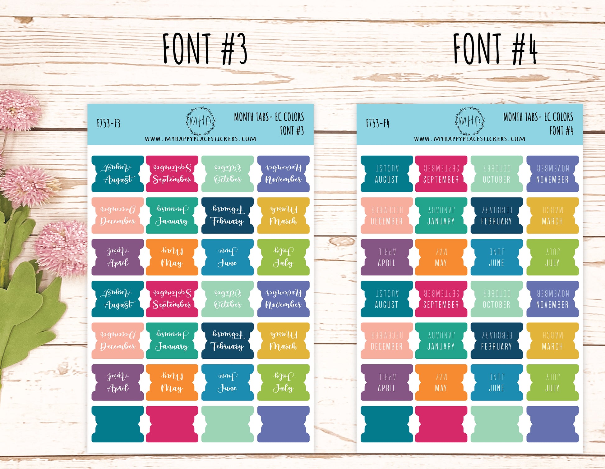 Month Tab Stickers for Planners. EC COLORS. August Start. Tabs for Planners. Month Stickers || F753