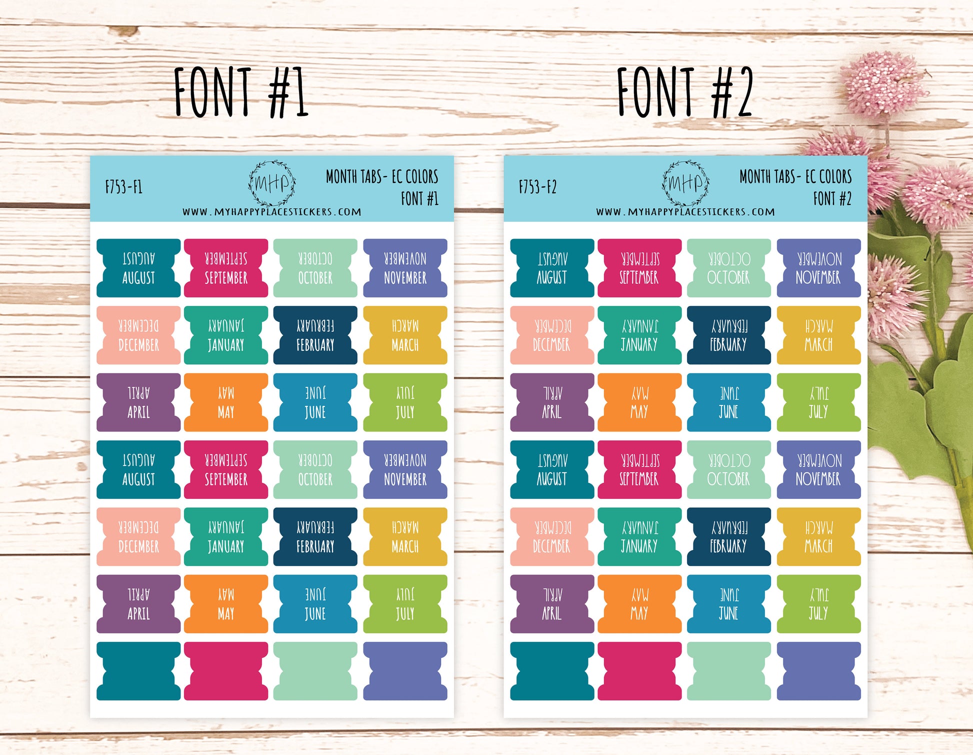 Month Tab Stickers for Planners. EC COLORS. August Start. Tabs for Planners. Month Stickers || F753