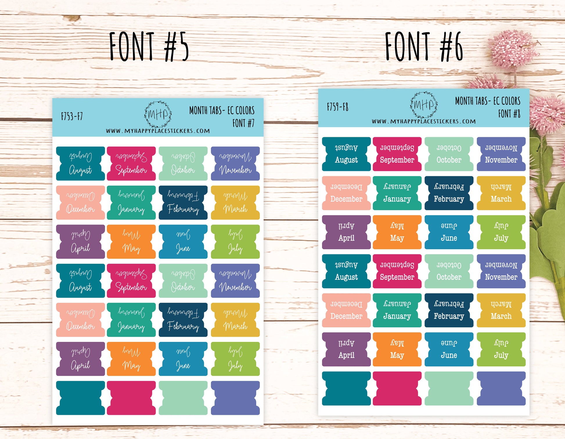 Month Tab Stickers for Planners. EC COLORS. August Start. Tabs for Planners. Month Stickers || F753
