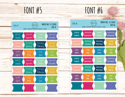 Month Tab Stickers for Planners. EC COLORS. August Start. Tabs for Planners. Month Stickers || F753