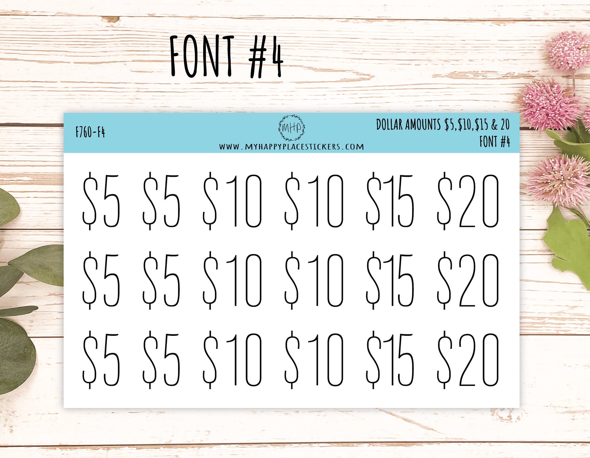 Dollar Amount Stickers. 5, 10, 15 & 20. Dollar Stickers. Saving and Budget Stickers|| F760