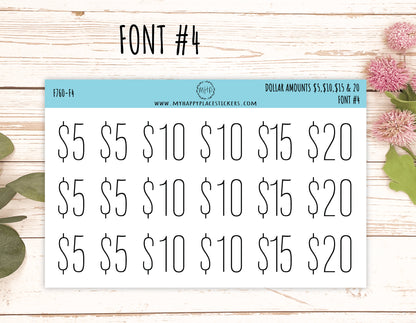 Dollar Amount Stickers. 5, 10, 15 & 20. Dollar Stickers. Saving and Budget Stickers|| F760