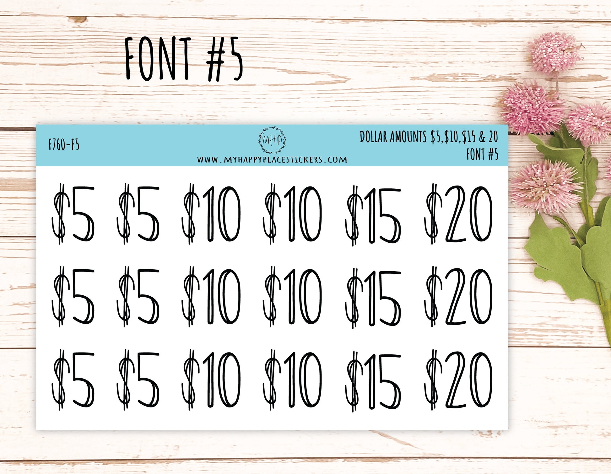 Dollar Amount Stickers. 5, 10, 15 & 20. Dollar Stickers. Saving and Budget Stickers|| F760