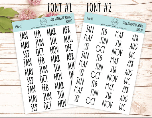 Large Abbreviated Month Stickers for Bullet Journals and Planners || H566