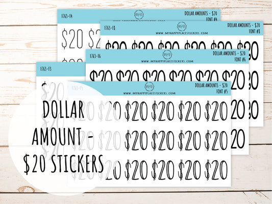 Dollar Amount Stickers. 20 Dollar Stickers || F763