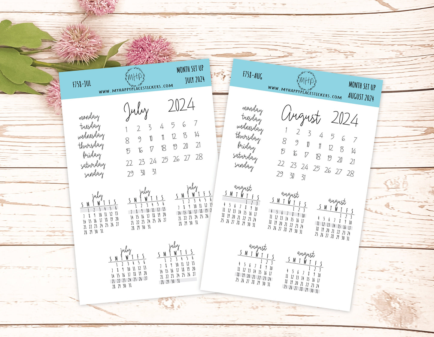2024 Month Set Up Stickers for Planners, Organizers and Bullet Journal – My  Happy Place Stickers