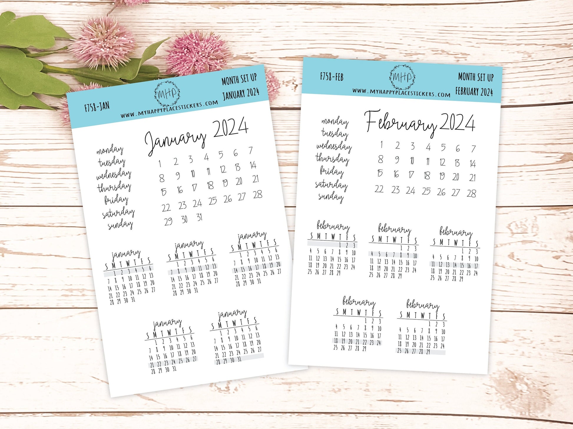 2024 Month Set Up Stickers for Planners, Organizers and Bullet