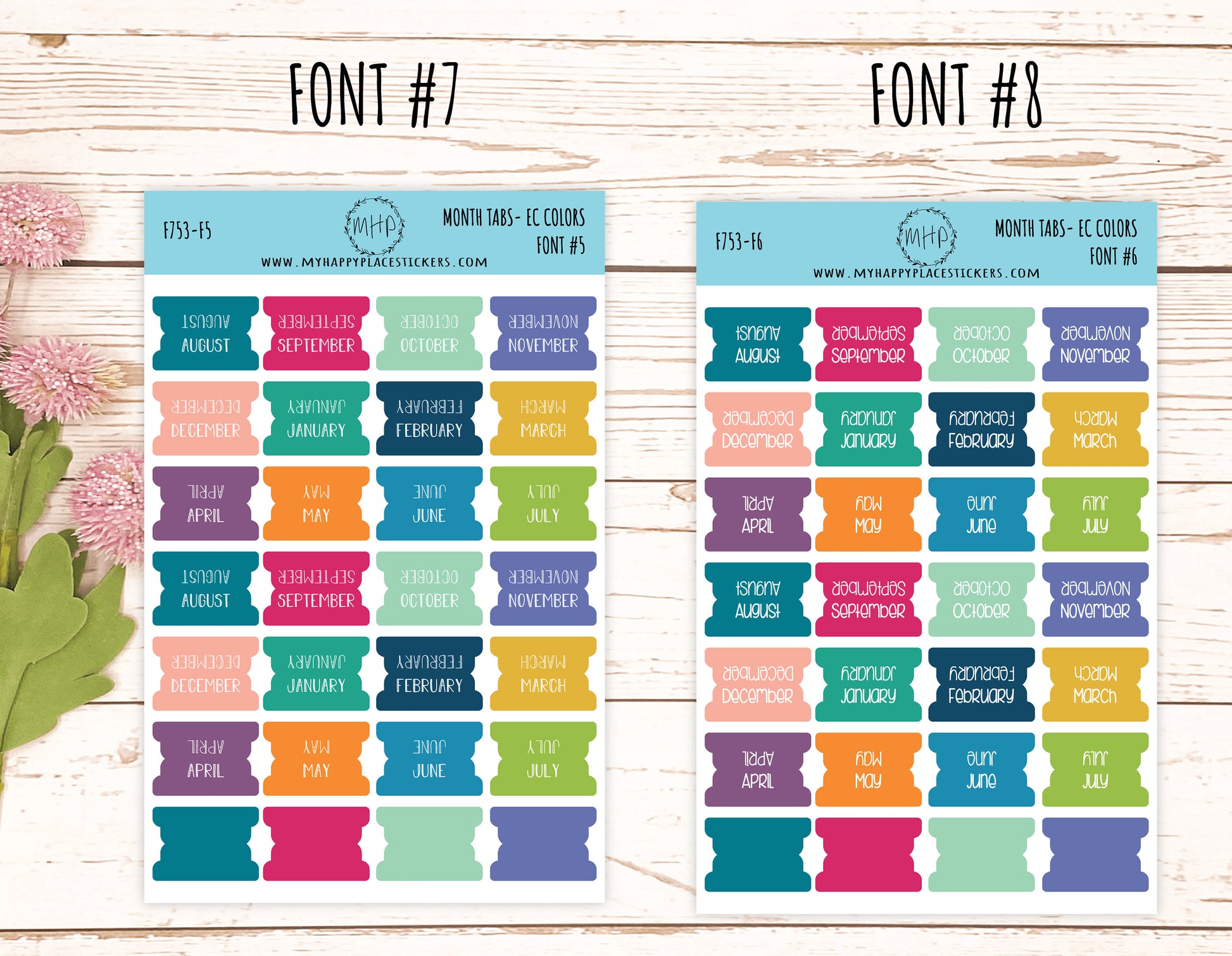 Month Tab Stickers for Planners. EC COLORS. August Start. Tabs for Planners. Month Stickers || F753