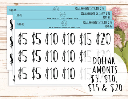 Dollar Amount Stickers. 5, 10, 15 & 20. Dollar Stickers. || F760