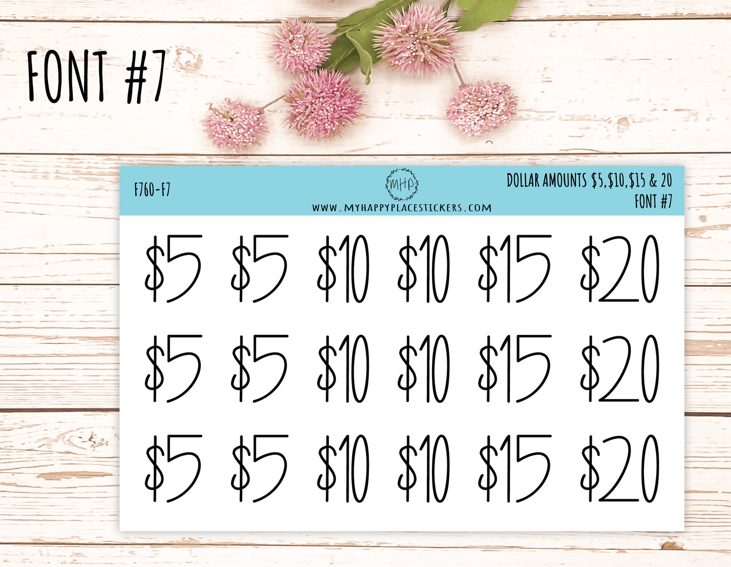 Dollar Amount Stickers. 5, 10, 15 & 20. Dollar Stickers. Saving and Budget Stickers|| F760