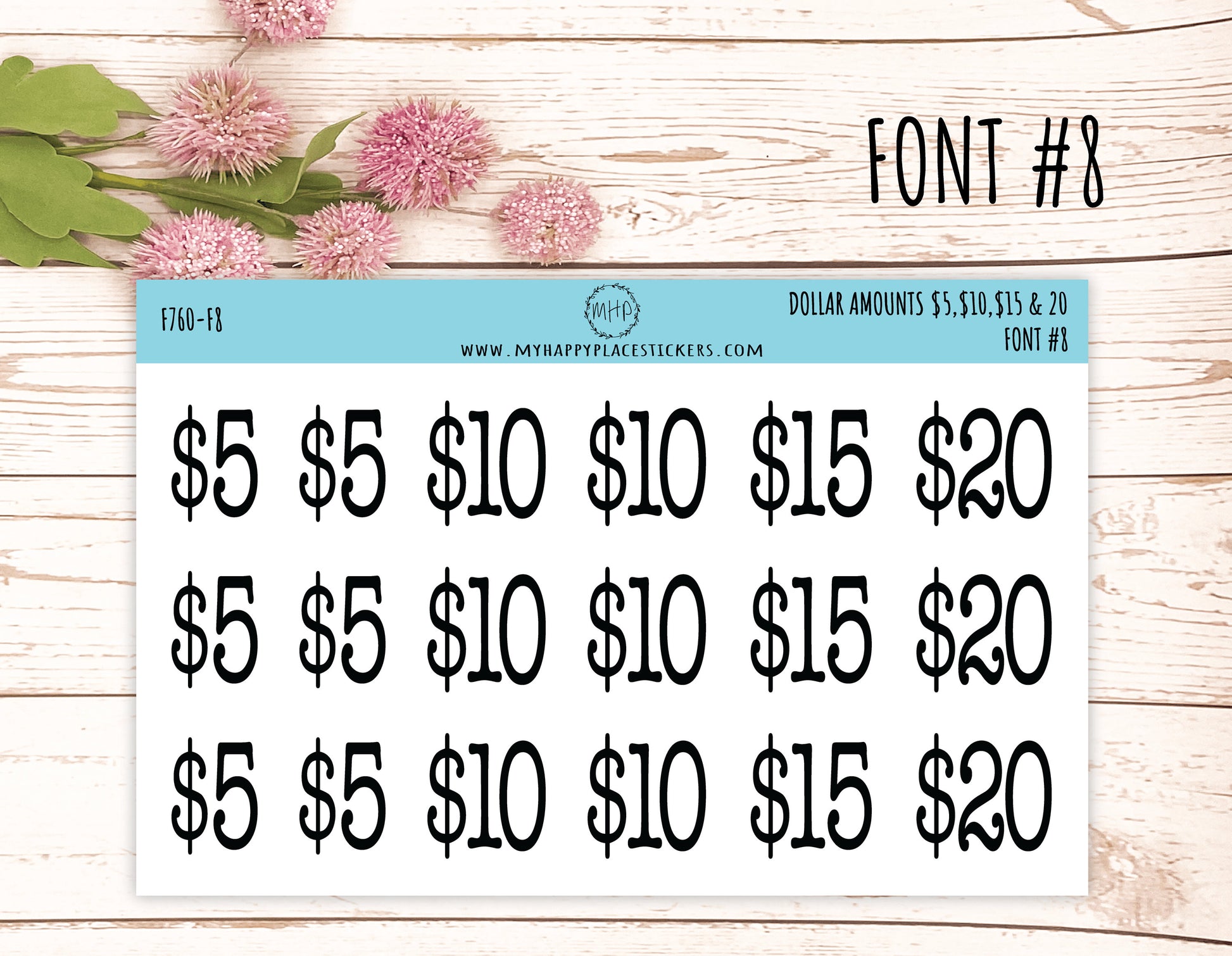 Dollar Amount Stickers. 5, 10, 15 & 20. Dollar Stickers. Saving and Budget Stickers|| F760