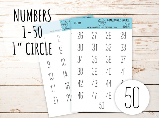 X-LARGE Numbers 1-50. Planning Stickers || F761