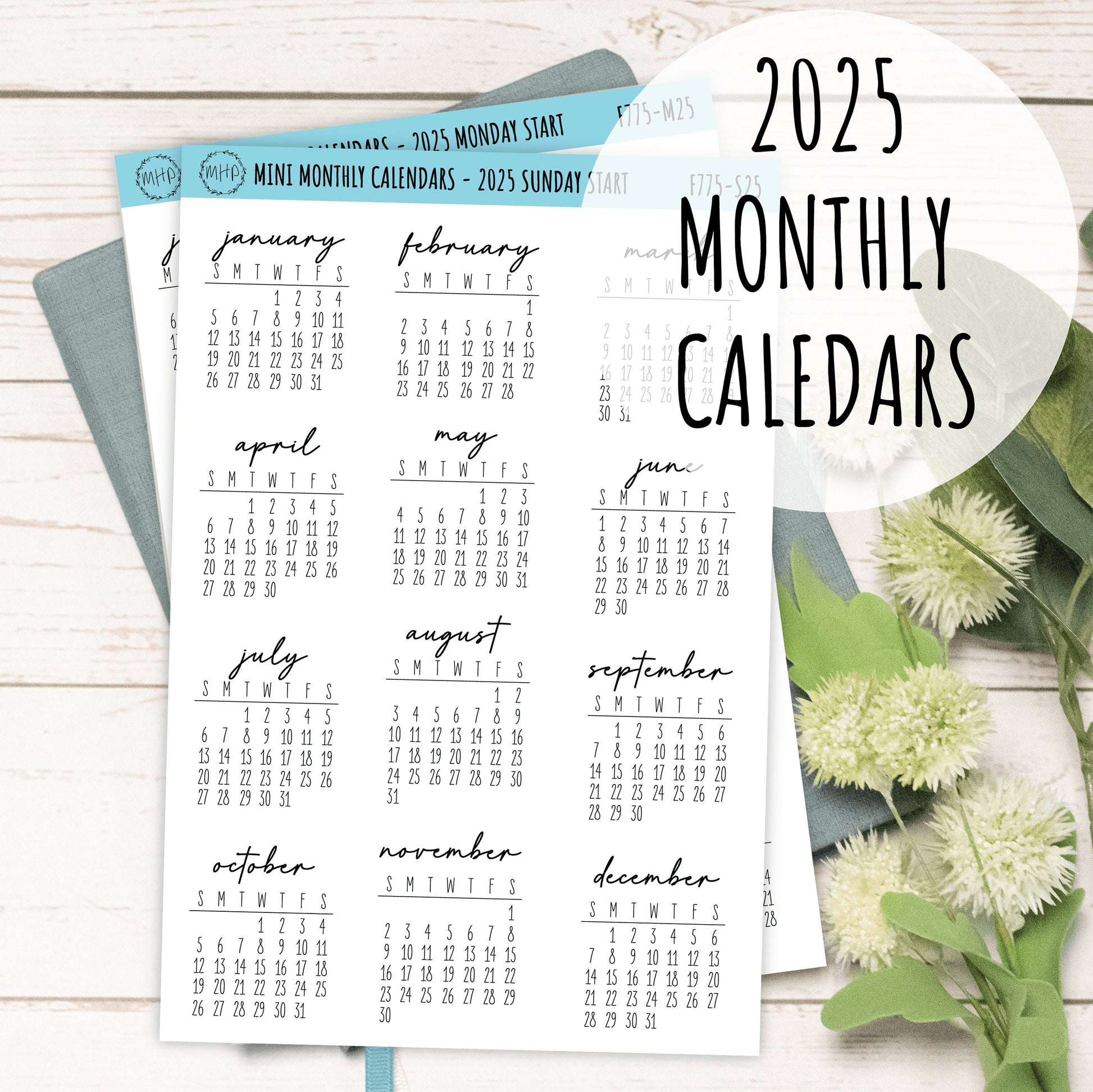 Monthly Planner Stickers, Labels for Planners, Calendars and More, Color  and Paper Options Available