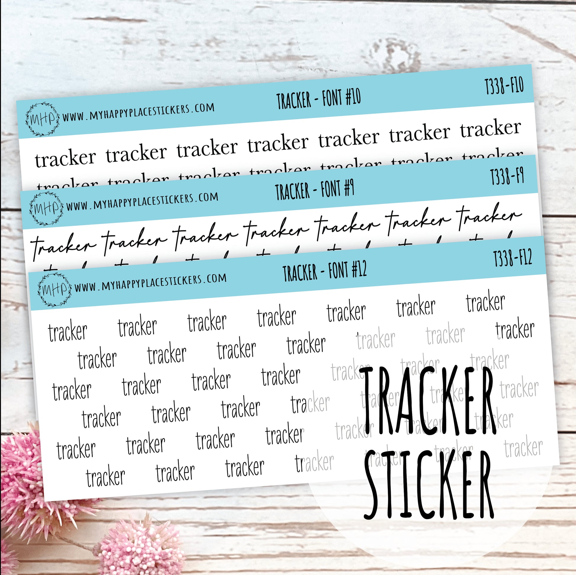 TRACKER Stickers for Planner and Bullet Journals. 7 Fonts to Choose From || T338