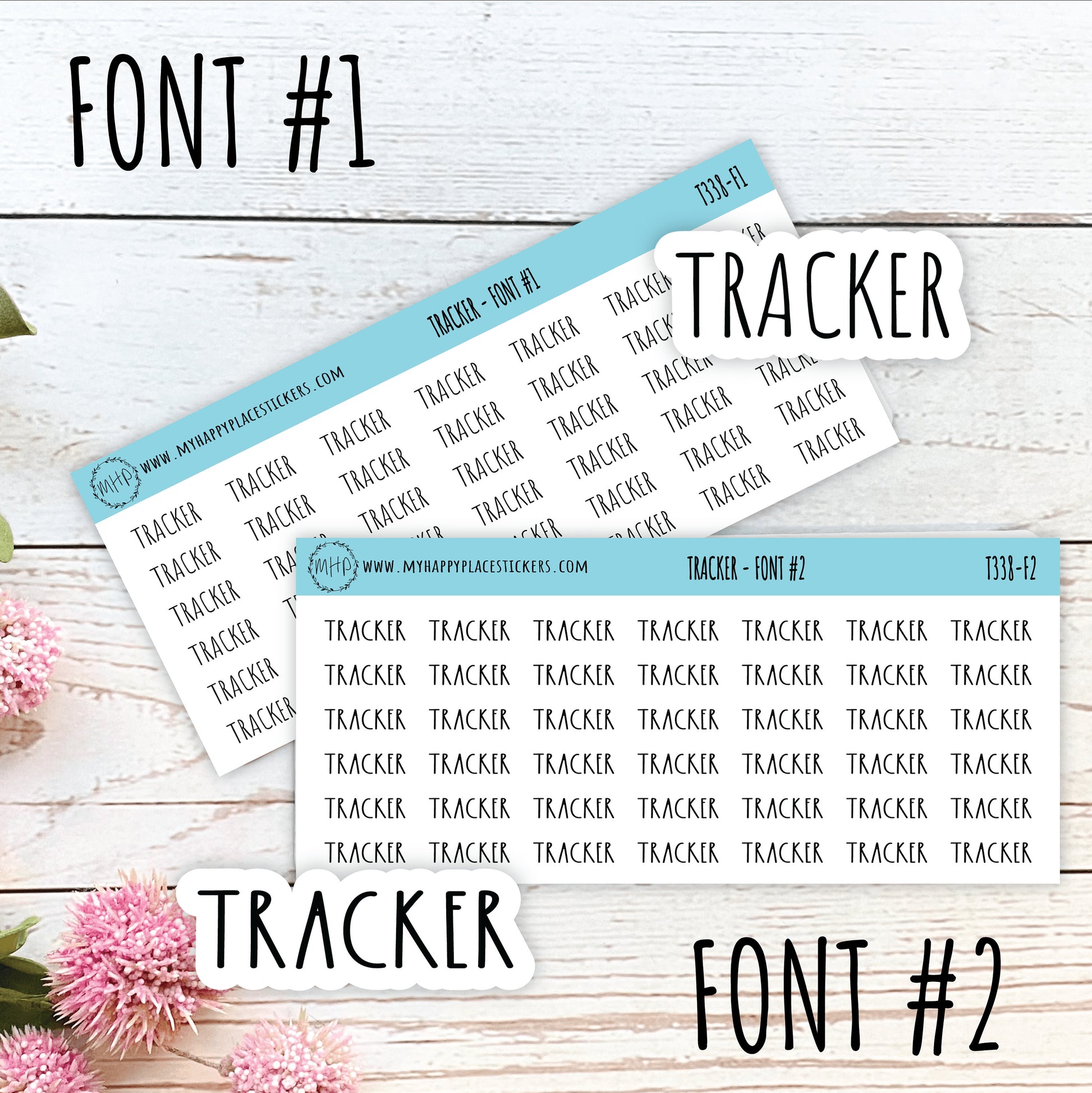 TRACKER Stickers for Planner and Bullet Journals. 7 Fonts to Choose From || T338