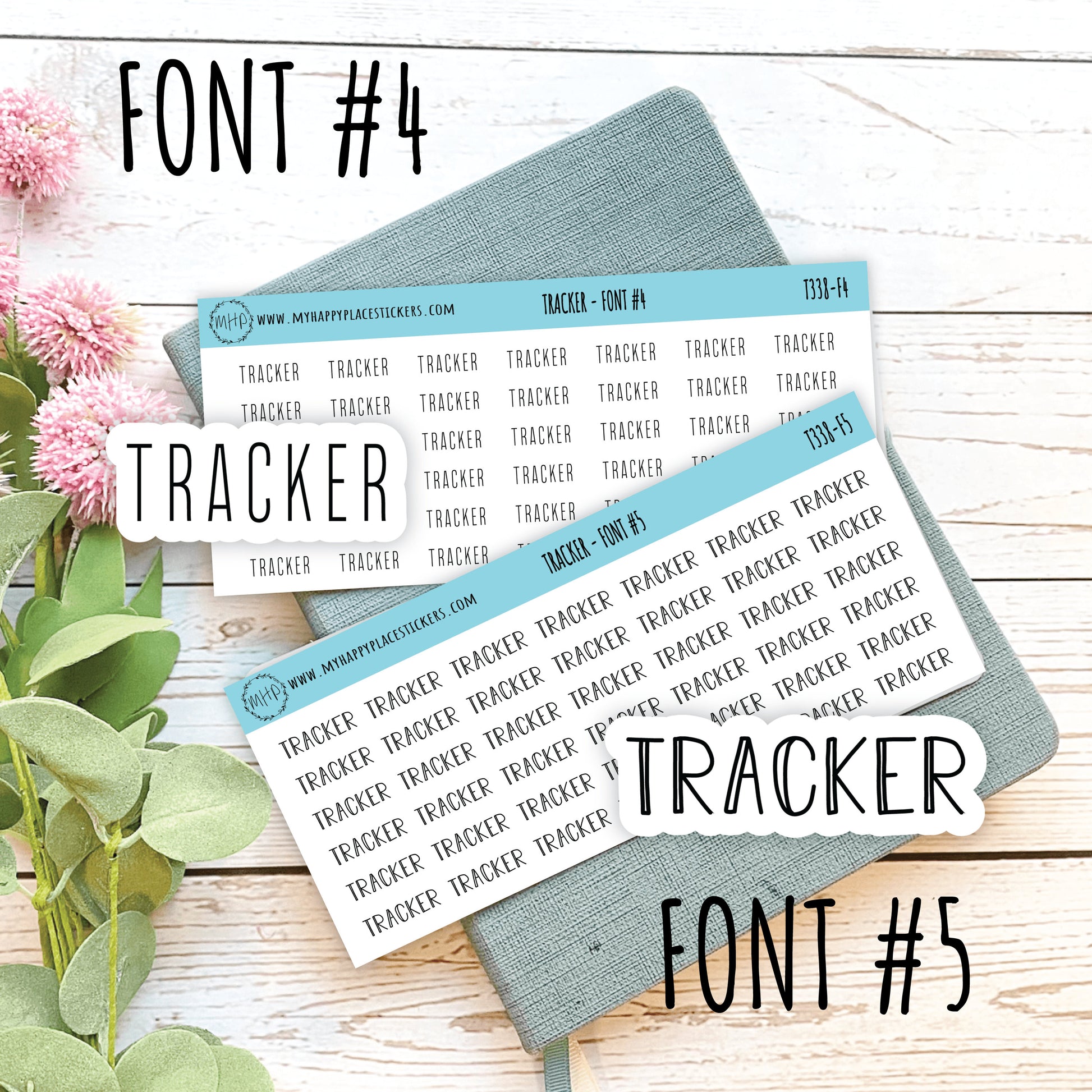 TRACKER Stickers for Planner and Bullet Journals. 7 Fonts to Choose From || T338