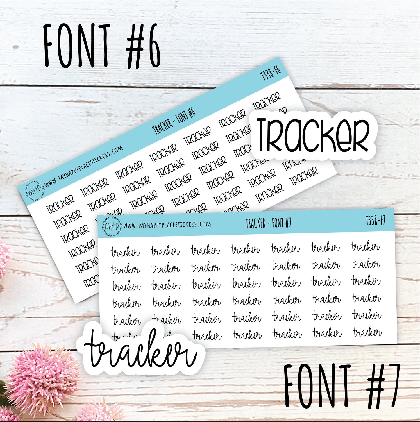 TRACKER Stickers for Planner and Bullet Journals. 7 Fonts to Choose From || T338