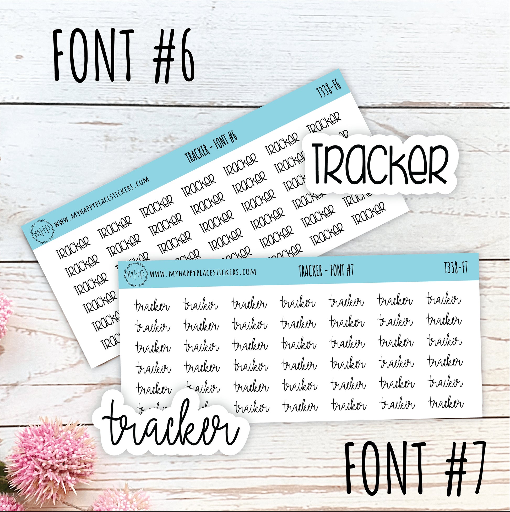 TRACKER Stickers for Planner and Bullet Journals. 7 Fonts to Choose From || T338