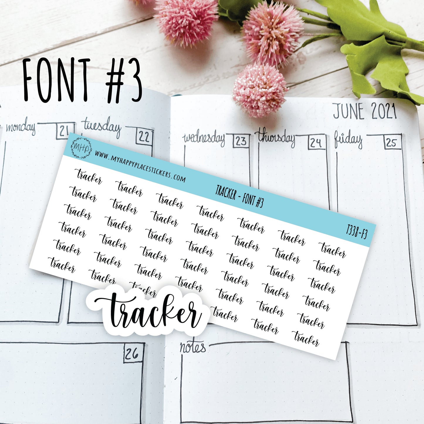 TRACKER Stickers for Planner and Bullet Journals. 7 Fonts to Choose From || T338